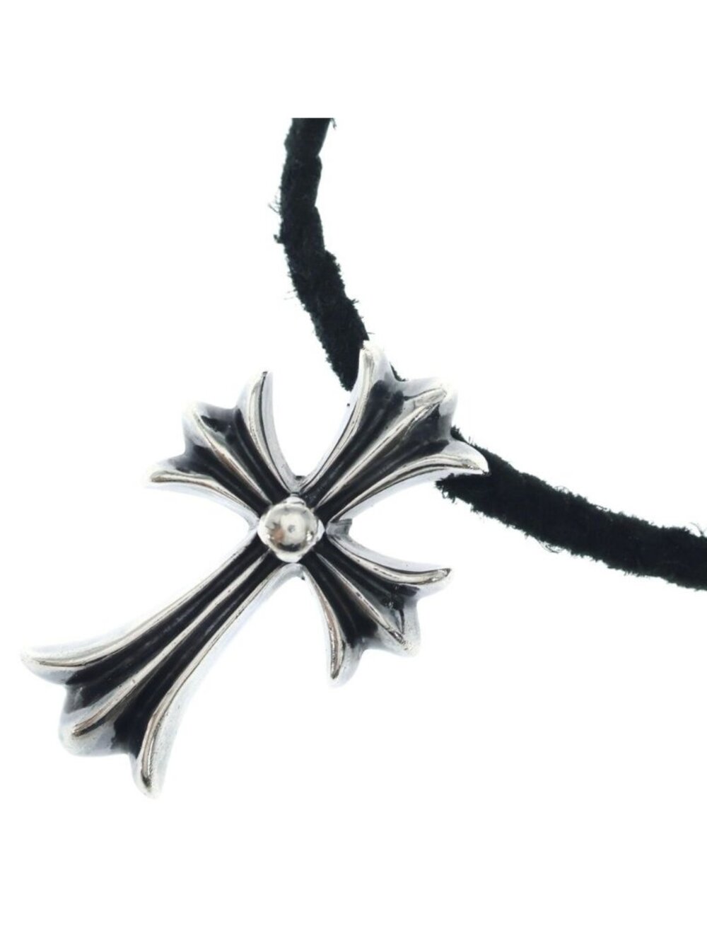 Chrome Hearts CH CL Small CH Cross Leather Braid Necklace Silver Black